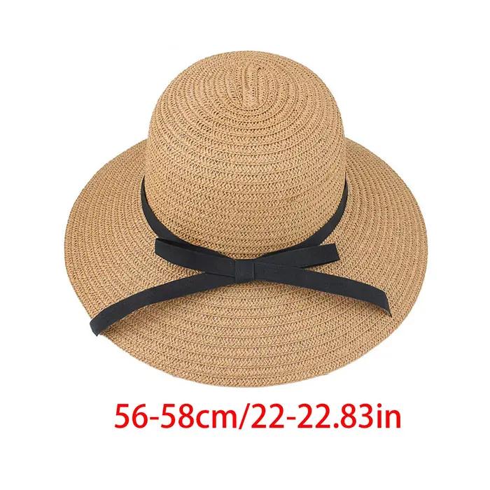 Chapeau de soleil pliable en paille pour femme protection solaire occassions extérieures été plage voyage randonnée pêche chasse camping style élégant