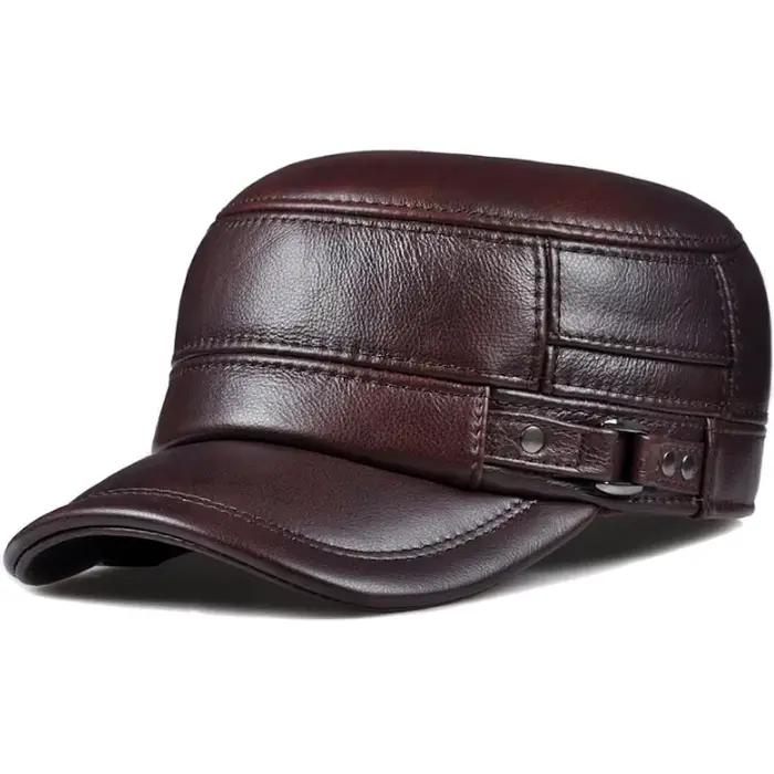 Casquette d'hiver en cuir véritable pour hommes