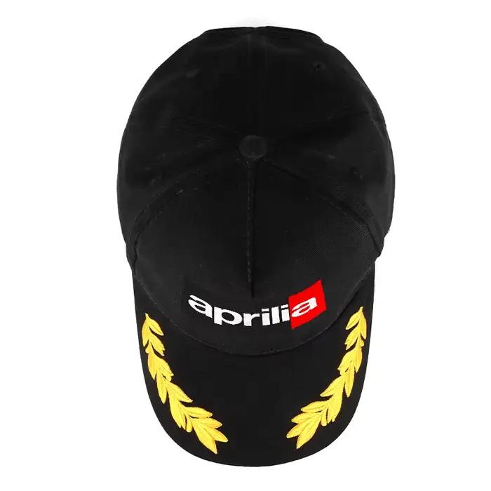 Casquette de baseball noire avec logo Aprilia broderie de laurier jaune pour homme et femme style sportif occassions spéciales casual elegance