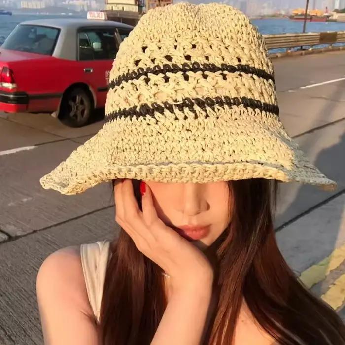 Dames été Hoilday disquette chapeaux de paille pour les femmes à large bord plage pliable