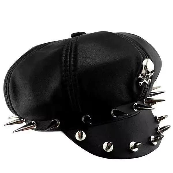 Béret cuir artificiel à crâne pour femmes, style punk, tendance personnalité, protection solaire, look décontracté, pour les quatre saisons, occasions spéciales