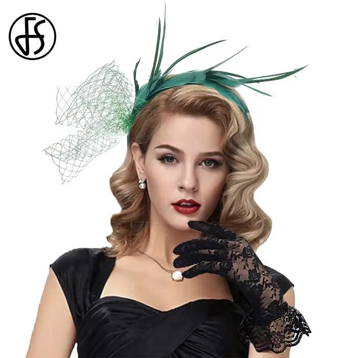 FS – chapeau fascinateur de mariée élégant avec plumes de voile