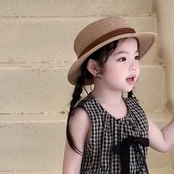 Chapeau Panama de paille pour enfants et adultes, style britannique, protection UV, chapeau de soleil pour enfants, occassions estivales, chapeau haut de forme pour familles, voyage en plein air