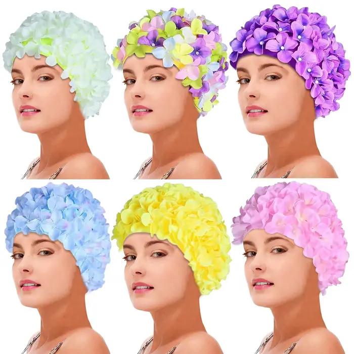 Bonnet de bain élastique 3D à motif floral rétro pour femme