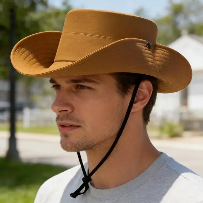 Chapeau de pêcheur rétro style western large bord pliable et portable unisexe pour randonnée vacances protection solaire usage quotidien décontracté