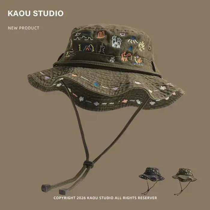 Chapeaux Bob Brodés Style Harajuku Mignons à Motifs de Dessins Animés pour Hommes et Femmes – Protection Solaire Estivale pour Loisirs en Plein Air et Randonnée