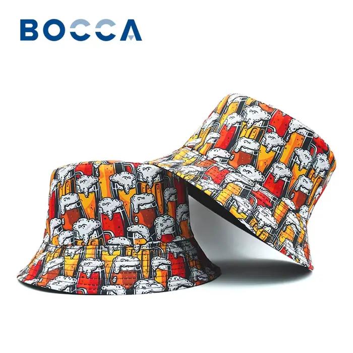 Bocca bière impression seau chapeau dessin animé motif pêcheur chapeaux Double côtés Panama casquette Bob