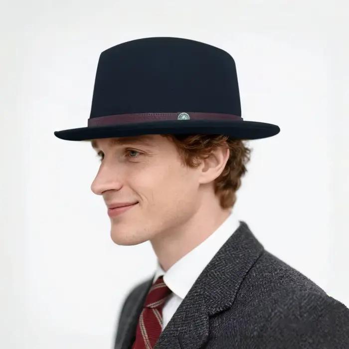 Vintage porkpie chapeaux pour hommes solide noir fedora