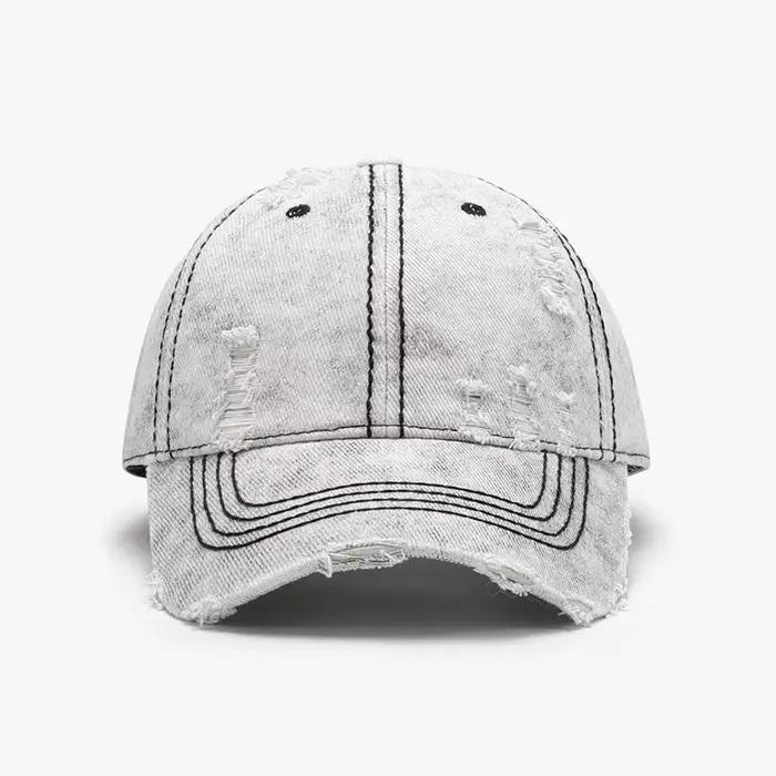 Casquette de baseball unisexe en denim de coton délavé et déchiré