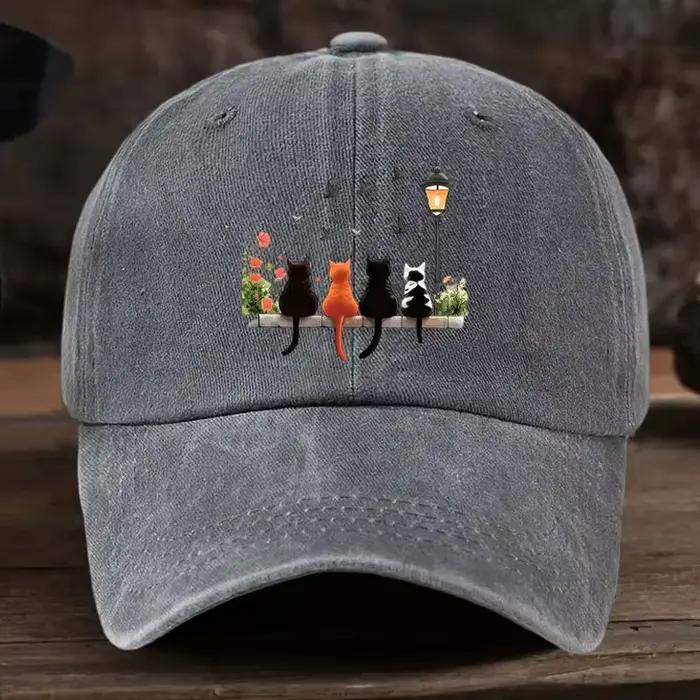 Casquette de baseball délavée avec motif imprimé de chats de dessin animé