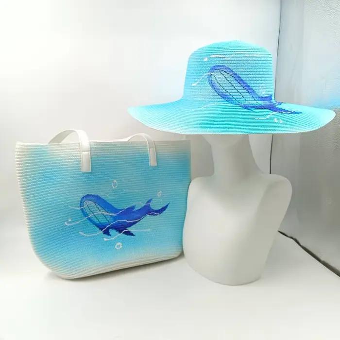 Chapeau de paille peint pliable pour femme