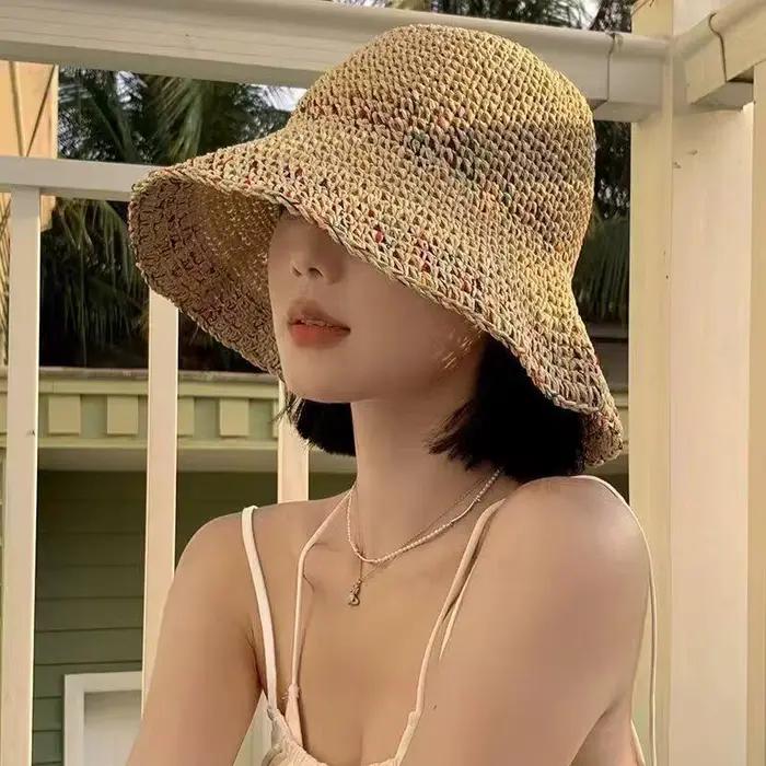 Chapeau de paille arc-en-ciel coréen d'été pour femme