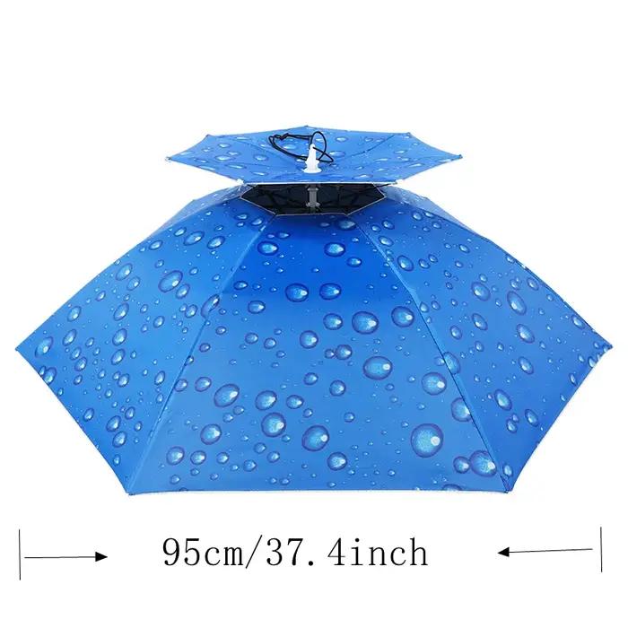 Chapeau parapluie pliable imperméable protection UV double couche tissu en nylon 190T pour pluie et soleil occasions spéciales adultes pêche plage