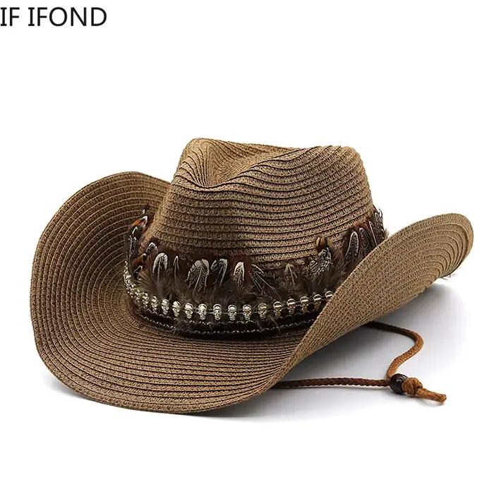 Chapeau de Cowboy occidental en paille fait à la main pour femmes et hommes
