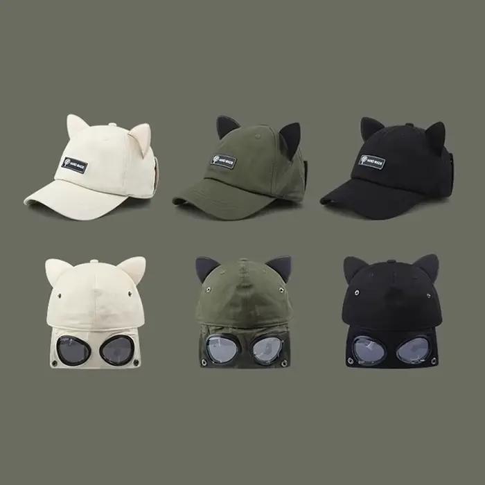 Casquette de baseball réversible style streetwear avec oreilles de chat mignonnes pour femme