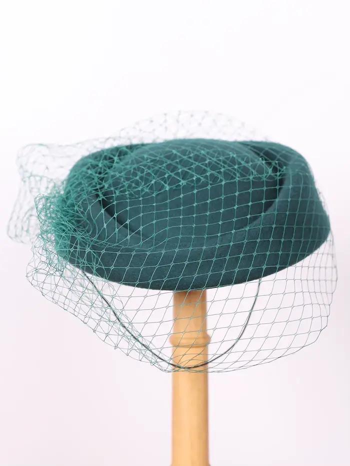 FS béret en feutre de laine blanche mariage britannique chapeaux pour femmes dames église Fedoras chapeau avec voile