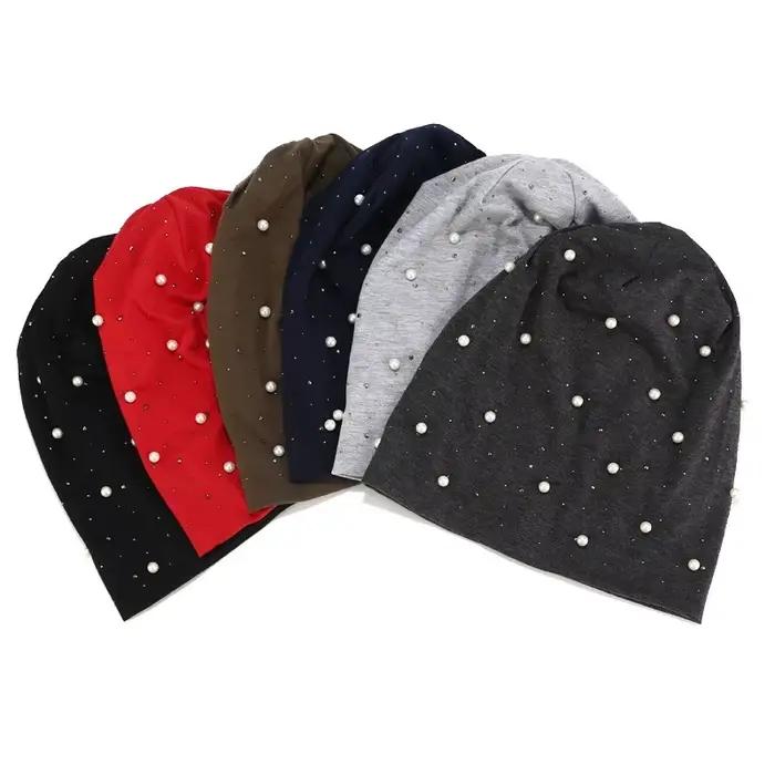 Chapeau en perles et strass JOJOXIAJUN pour femmes élégantes, sport, polyester, motifs solides, bonnets, tricotés, hiver, décontracté, occasions spéciales