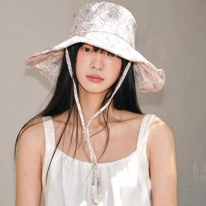 Y2K – chapeaux seau à lacets imprimés de fleurs de myrtille pour femmes