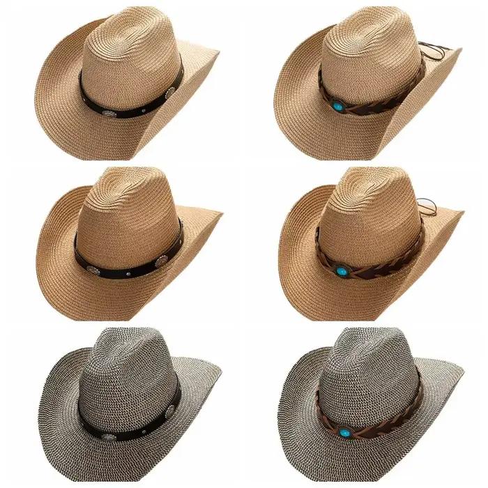 Chapeau de cowboy occidental uni simple à large bord en cuir PU