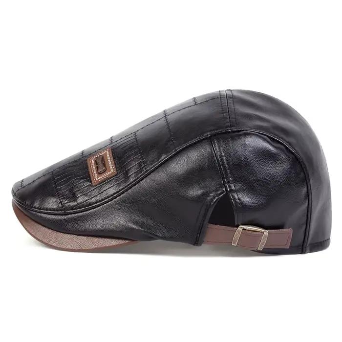 Casquettes de journal rétro en cuir Pu pour hommes