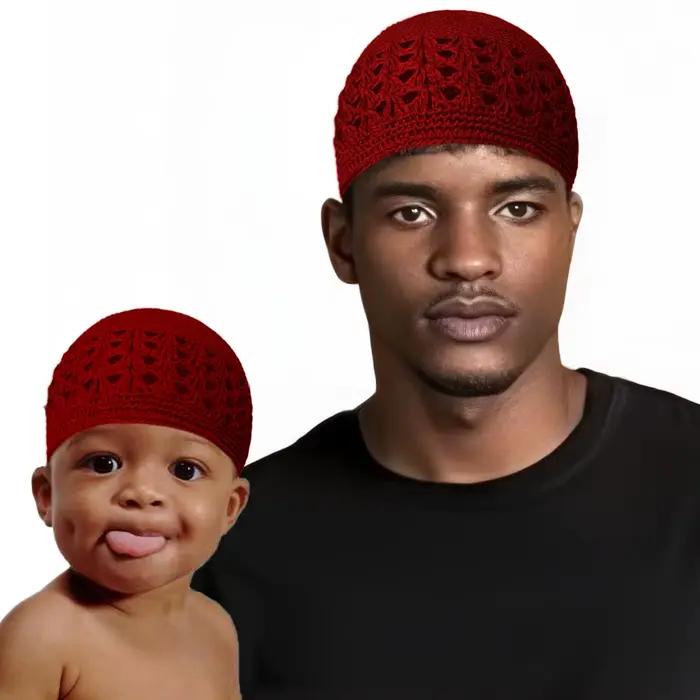 Chapeau Kufi tricoté musulman pour adultes et enfants 2 pièces bonnets Skullies tricotés casquette de crâne Crochet