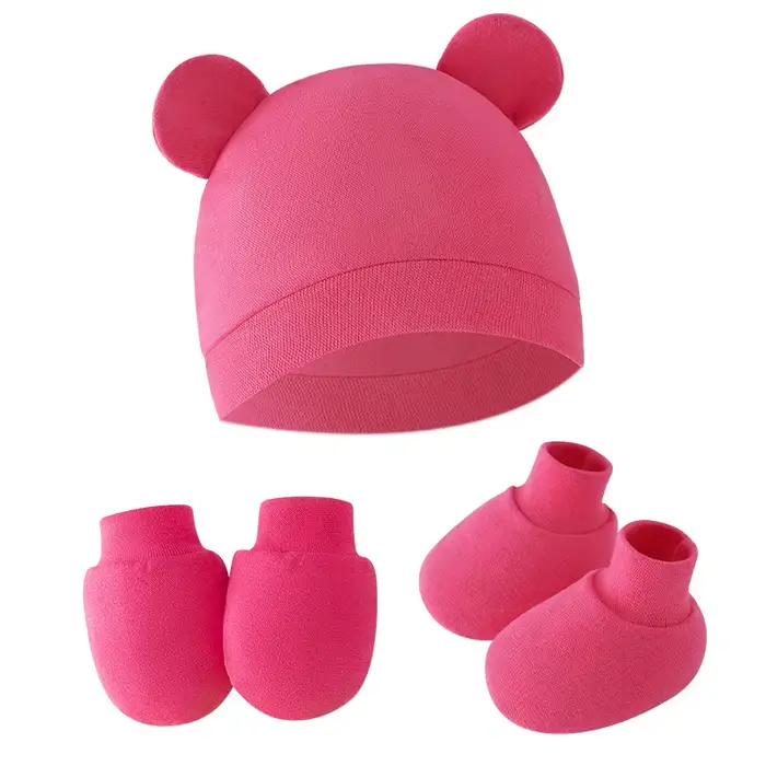 Mignon bébé chapeau nouveau-né Bonnet gants chaussettes ensemble Beanie chapeaux forme d'oreille