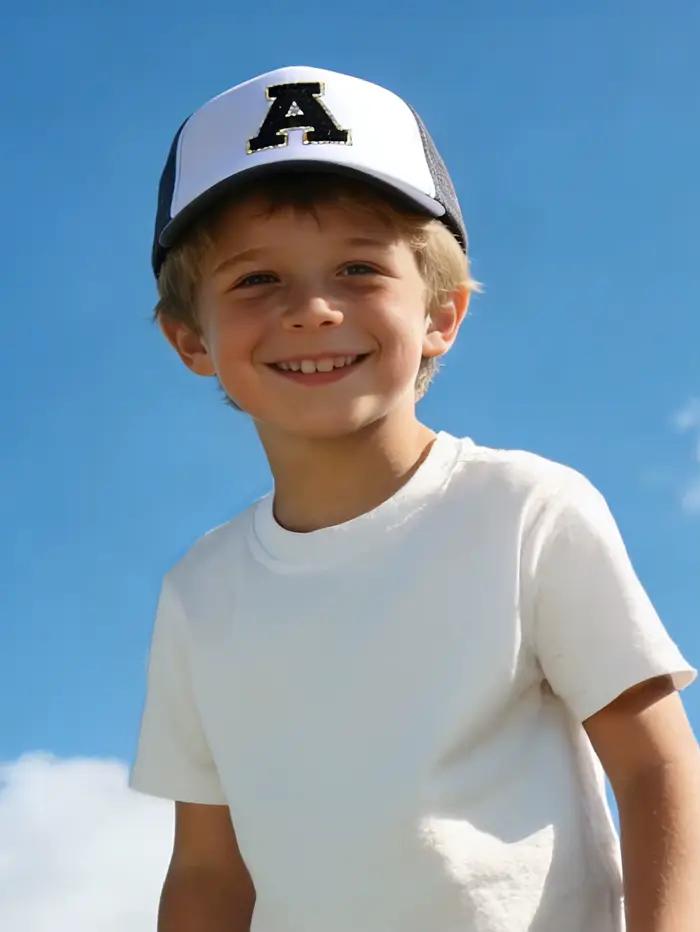 Chapeau gris à motifs de 26 lettres pour enfants 4-6 ans casquette de baseball pare-soleil activités de plein air tricoté ajustable