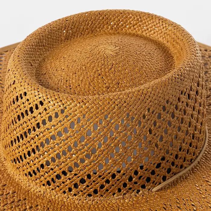 Chapeaux de paille de plage creux à grand bord pour femmes