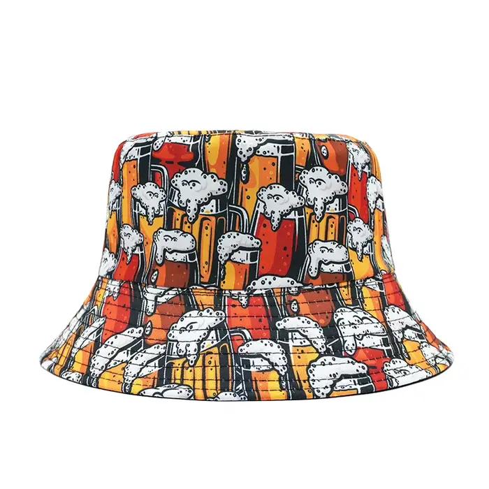 Bocca bière impression seau chapeau dessin animé motif pêcheur chapeaux Double côtés Panama casquette Bob