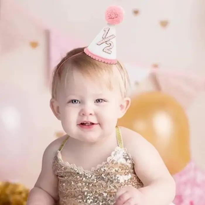 Chapeau de fête demi-anniversaire pour bébé garçon et fille vert armée olive saphir profonde jaune fluo photos décoration anniversaire 6 mois