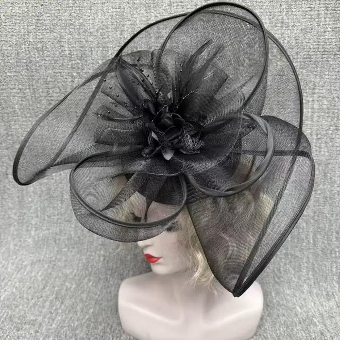 Fascinator Grande Taille Fait Main Femme Plumes Voile Fleurs Accessoire Mariage Occasion Spéciale Plume Polyester