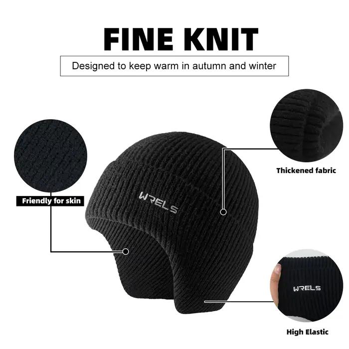 WRELS Bonnet à oreillettes épais coupe-vent tricoté casquette de course unisexe chaud résistant au froid Protection des oreilles cyclisme en plein air chapeau de ski