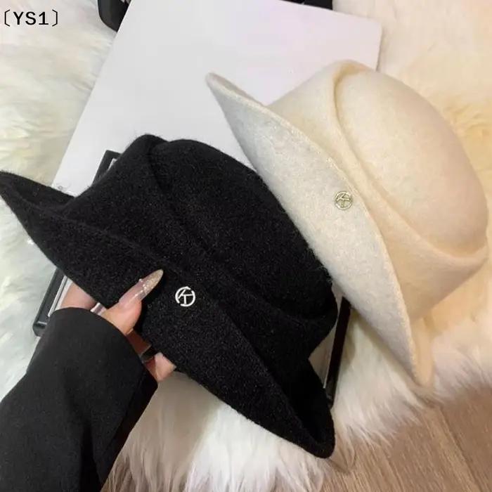 Chapeau de seau haut de forme noir élégant style Hepburn pour femme, accessoire de mode pour automne et hiver, chapeau en polyester pour extérieur