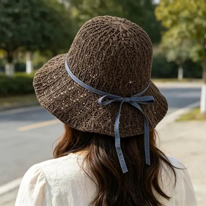 Chapeau de paille tressé creux de style coréen