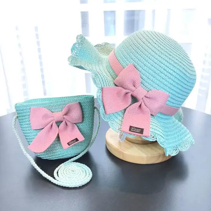 Chapeau de paille à large bord pliable avec nœud décoratif et sac fourre-tout de grande capacité accessoires de plage faits main pour filles printemps été décontracté plage sac fourre-tout occaions spéciales