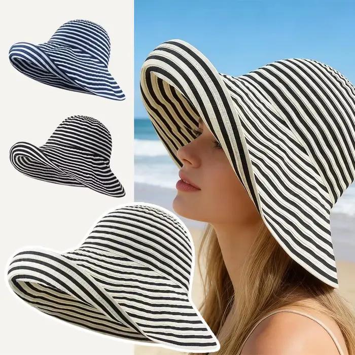 Chapeau de pêcheur rétro rayé à large bord