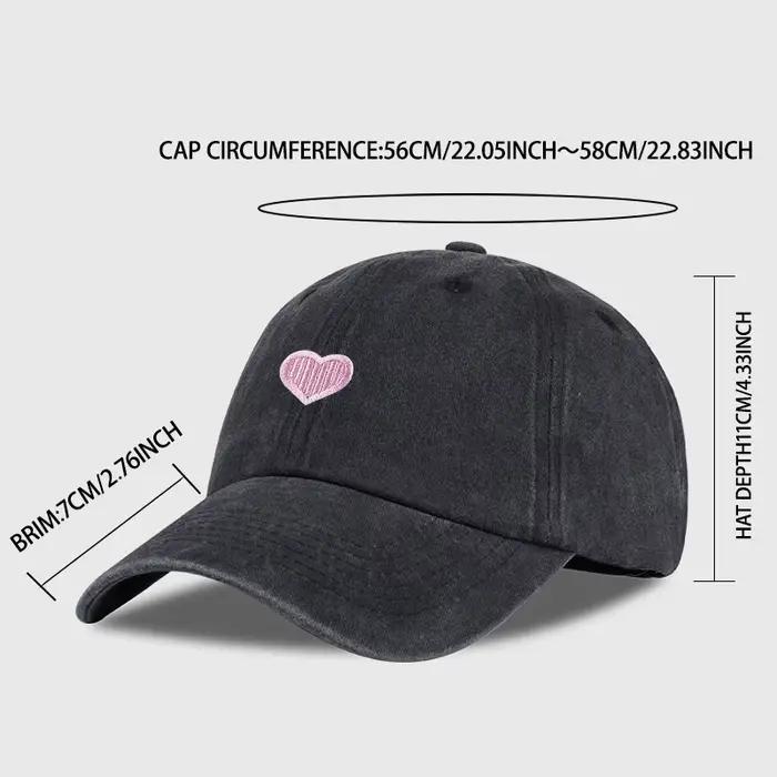Casquette de baseball vintage brodée de cœurs roses : décontractée