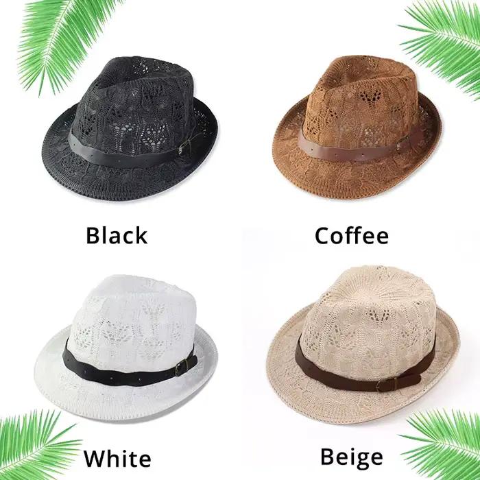 Chapeau fedora féminin en laine tricotée avec bride en cuir pour femmes, style sport, motifs jacquard, adapté pour les quatre saisons et diverses occasions extérieures