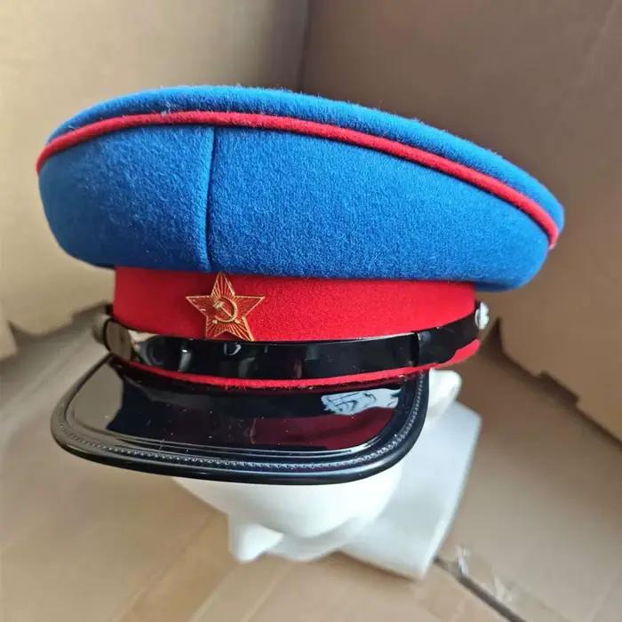 Casquette classique de commissaire politique soviétique - Chapeau bleu à large bord de l'Uniforme du département des Affaires Intérieures Soviétiques
