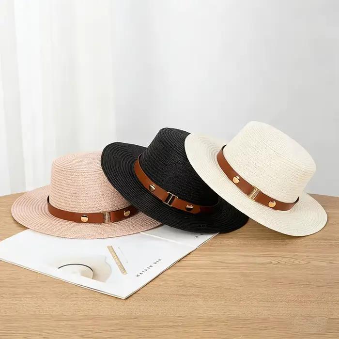 Chapeau de paille d'été pour femme à calotte plate