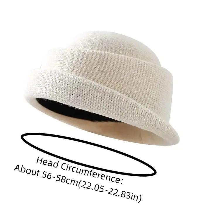 Élégant Vintage Look laine bord roulé casquette béret polyvalent britannique haut-de-forme rétro couleur unie