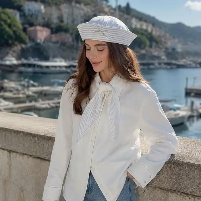 Chapeau Marin Rayé, Béret Octogonal Mignon à Visière Rabattable