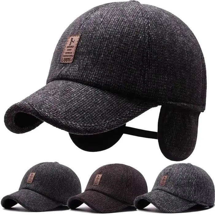 Casquette de baseball en laine pour hommes avec oreillettes