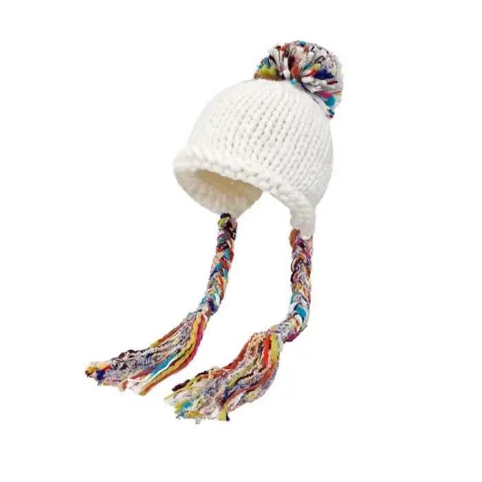 Chapeau tressé torsadé à pompon coloré pour hommes et femmes