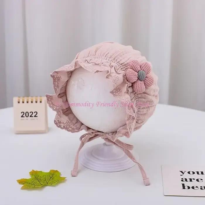 Bonnet bébé en coton à mode 85AE avec bordure en dentelle