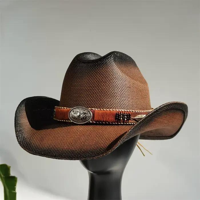 Chapeau de cowboy occidental en paille rigide pour homme et femme