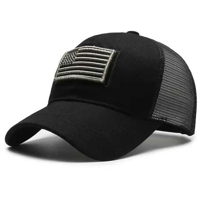 Casquette de baseball à dos en maille noire avec patch drapeau américain – Accessoire élégant et patriotique