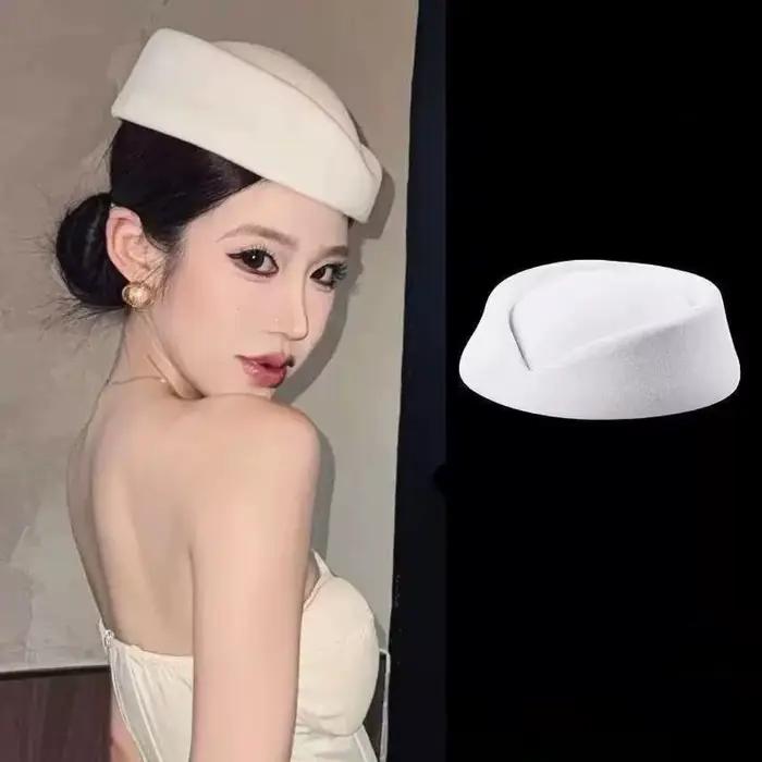 Béret d'hôtesse de l'air vintage noir à calotte plate pour femme accessoire multifonction printemps automne plage style élégant