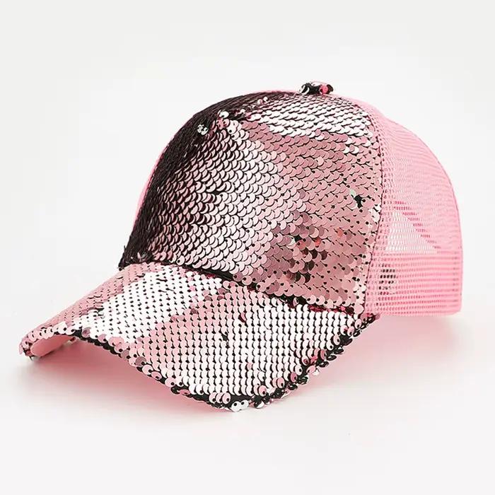 Casquette de baseball respirante en maille à paillettes pour femmes