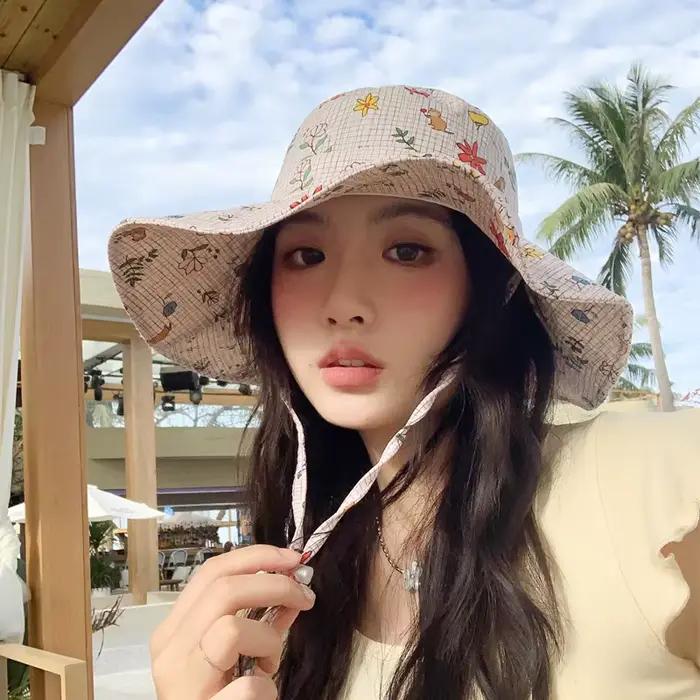 Y2K – chapeaux seau à lacets imprimés de fleurs de myrtille pour femmes